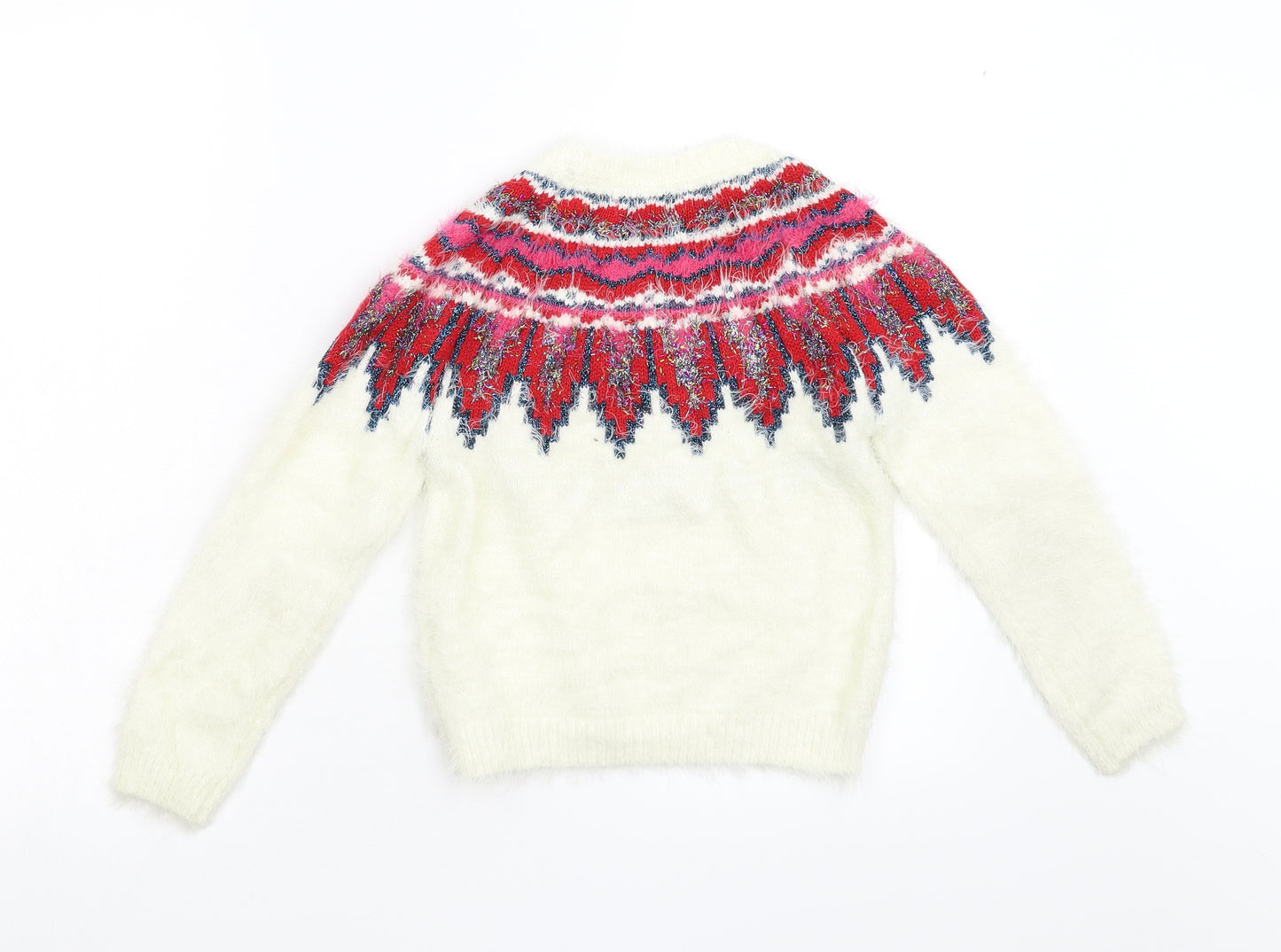 M&S Girls White Geometric Knit Pullover Jumper Size 9-10 Years