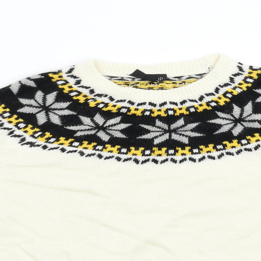 Topshop Womens Ivory Geometric Knit Pullover Jumper Size 10