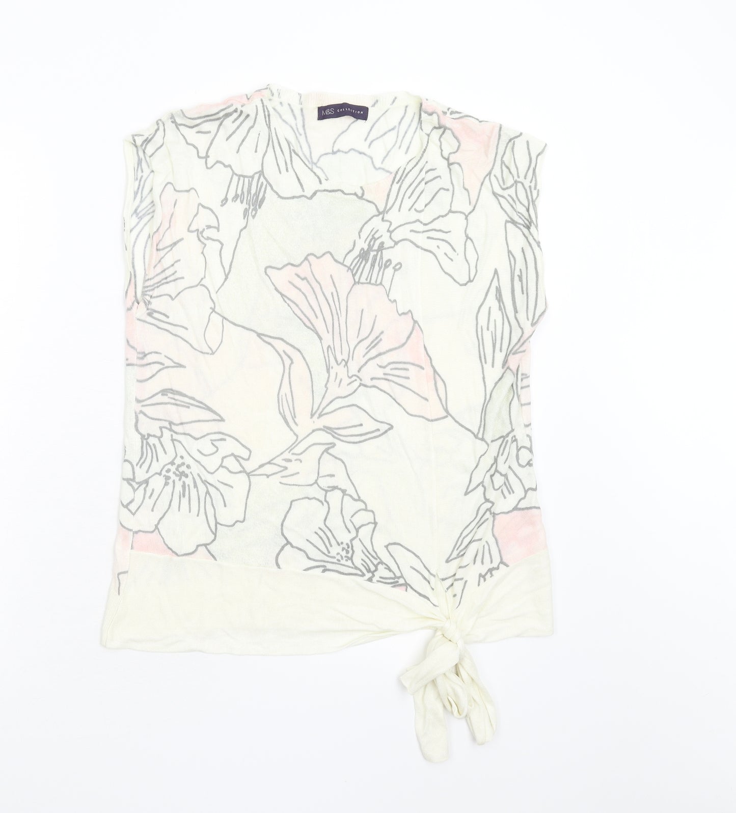 M&S Womens Ivory Floral Knit Pullover Jumper Size 14