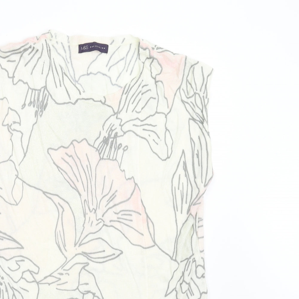 M&S Womens Ivory Floral Knit Pullover Jumper Size 14