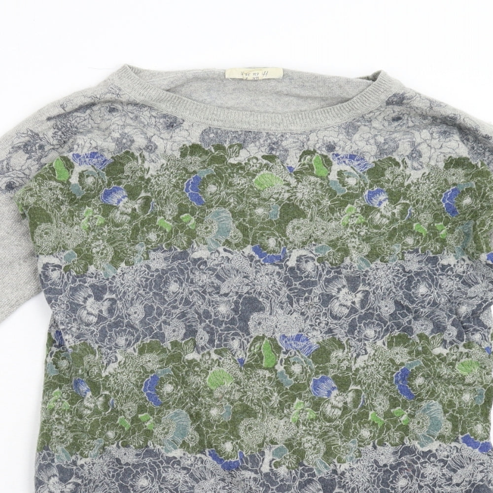 White Stuff Womens Grey Floral Knit Pullover Jumper Size 8