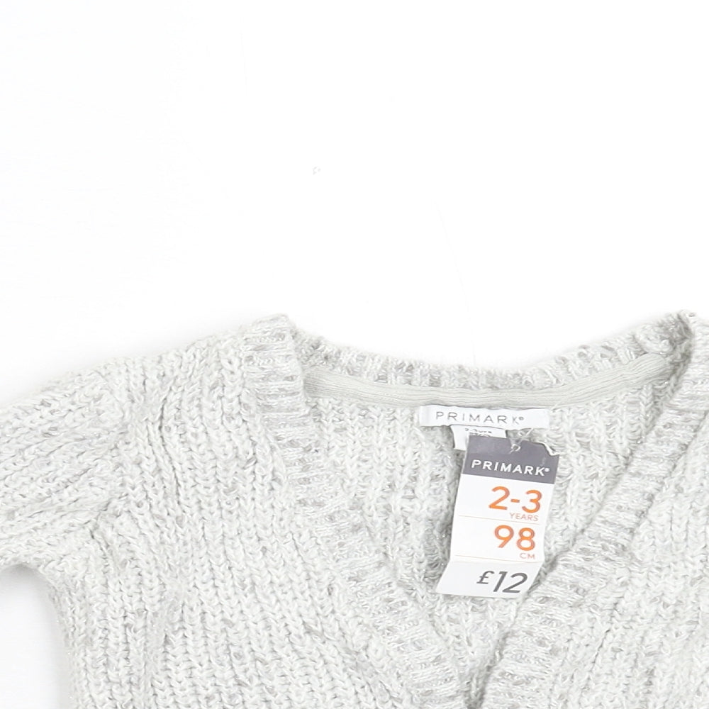 Primark Girls Silver  Knit Pullover Jumper Size 2-3 Years