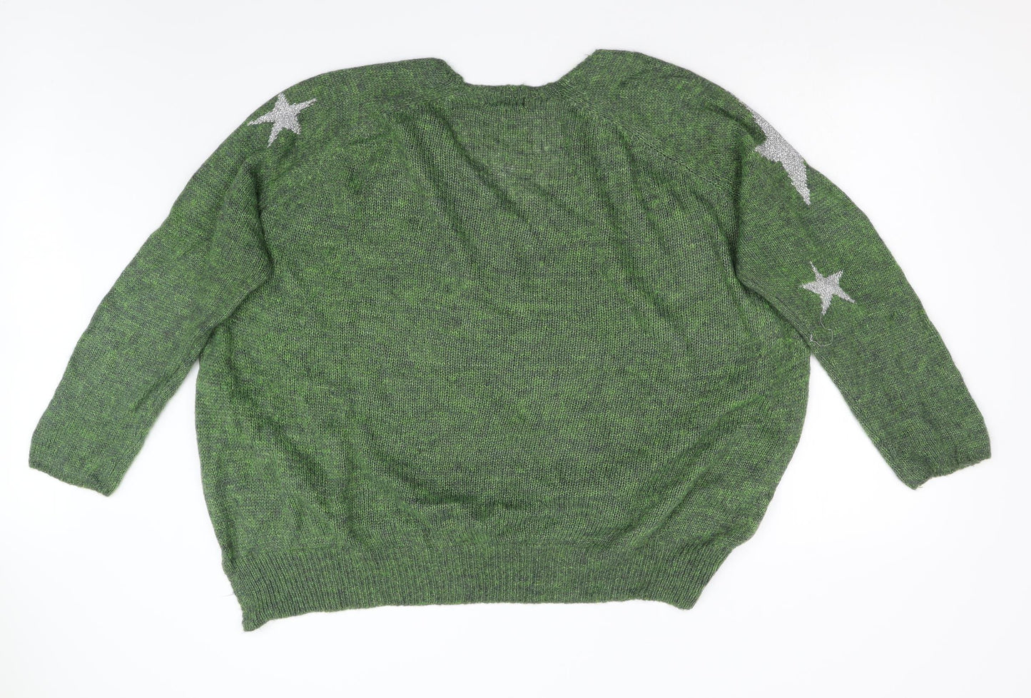 O Womens Green Geometric Knit Pullover Jumper Size XL