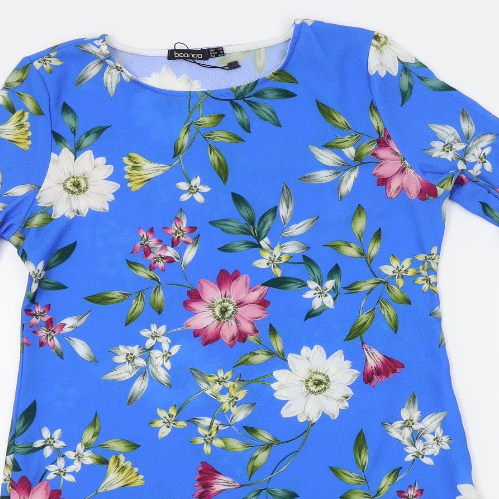 Boohoo Womens Blue Floral  A-Line  Size 12