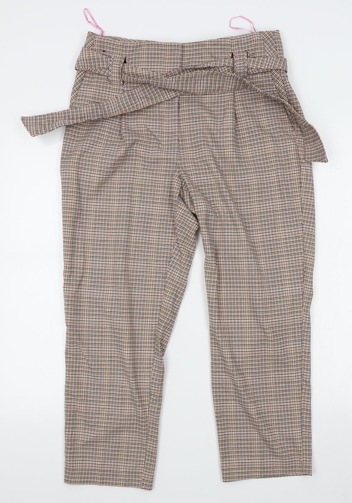 NEXT Womens Beige Check  Chino Trousers Size 12 L23 in