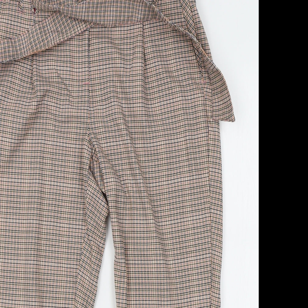 NEXT Womens Beige Check  Chino Trousers Size 12 L23 in