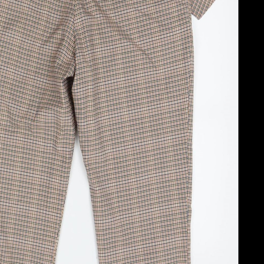 NEXT Womens Beige Check  Chino Trousers Size 12 L23 in