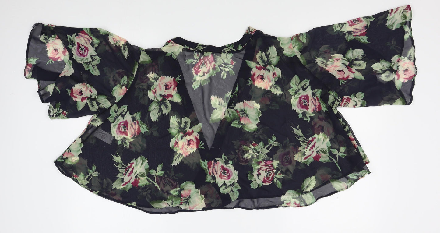New Look Womens Black Floral  Wrap Jumper Size 14