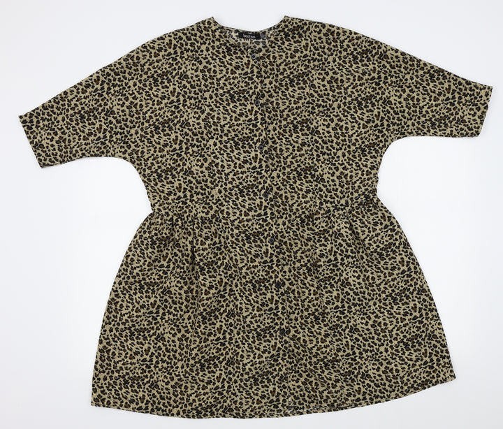 Boohoo Womens Brown Animal Print Basic Blouse Size 8