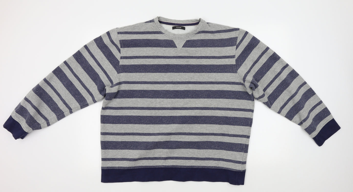 George Mens Blue Striped  Pullover Jumper Size XL