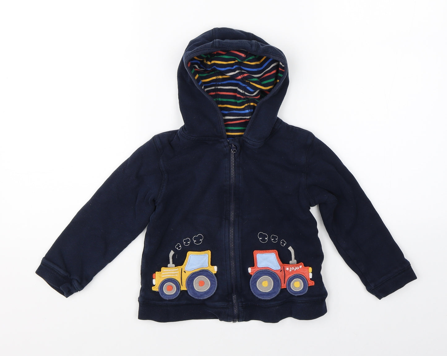 JoJo Maman Bébé Boys Blue   Full Zip Hoodie Size 2-3 Years  - tractor