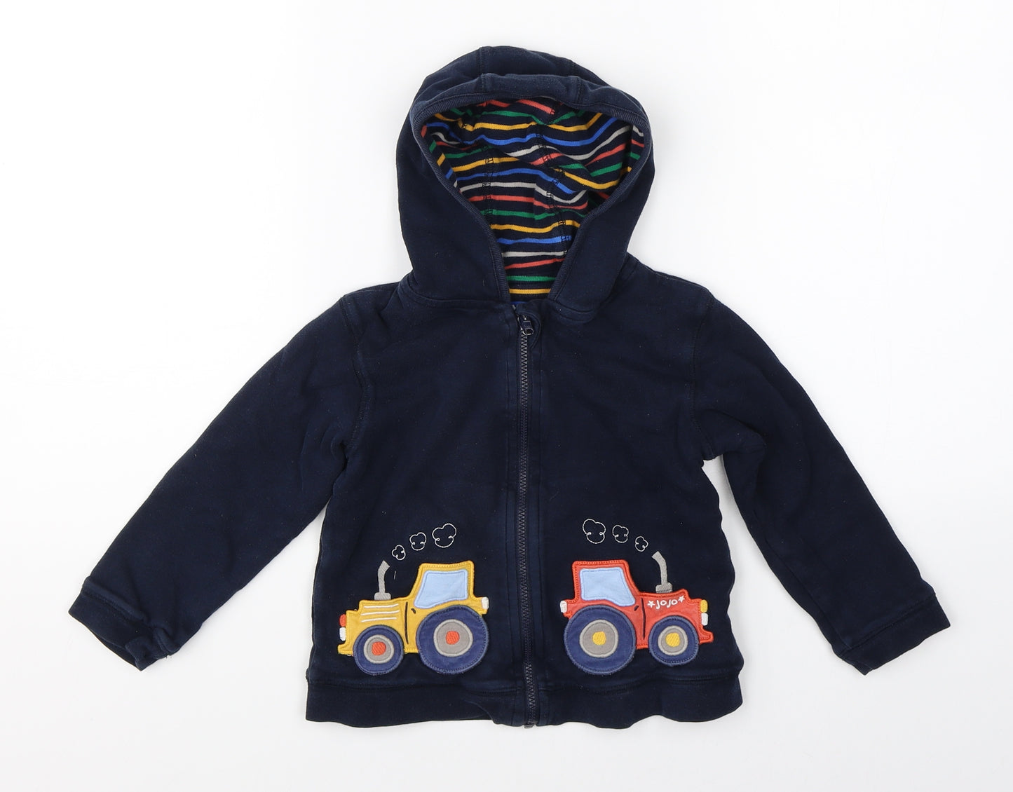 JoJo Maman Bébé Boys Blue   Full Zip Hoodie Size 2-3 Years  - tractor