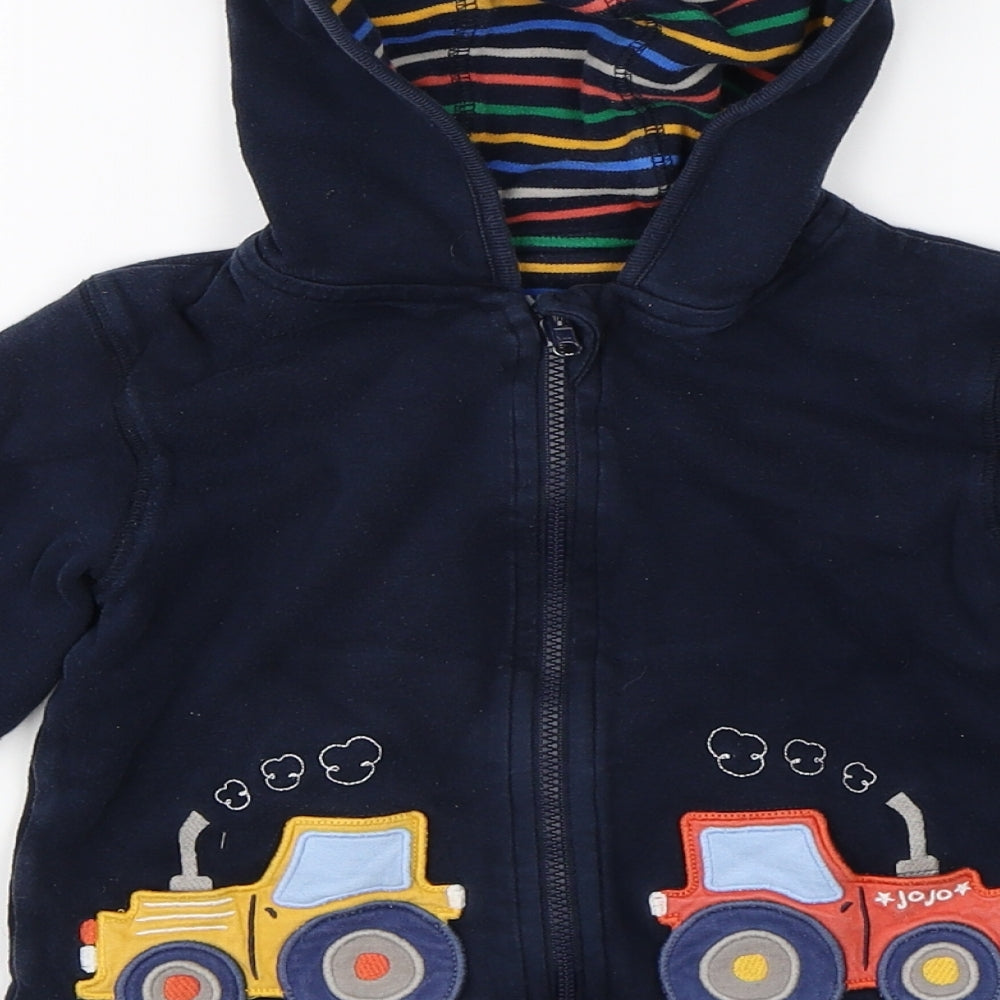 JoJo Maman Bébé Boys Blue   Full Zip Hoodie Size 2-3 Years  - tractor