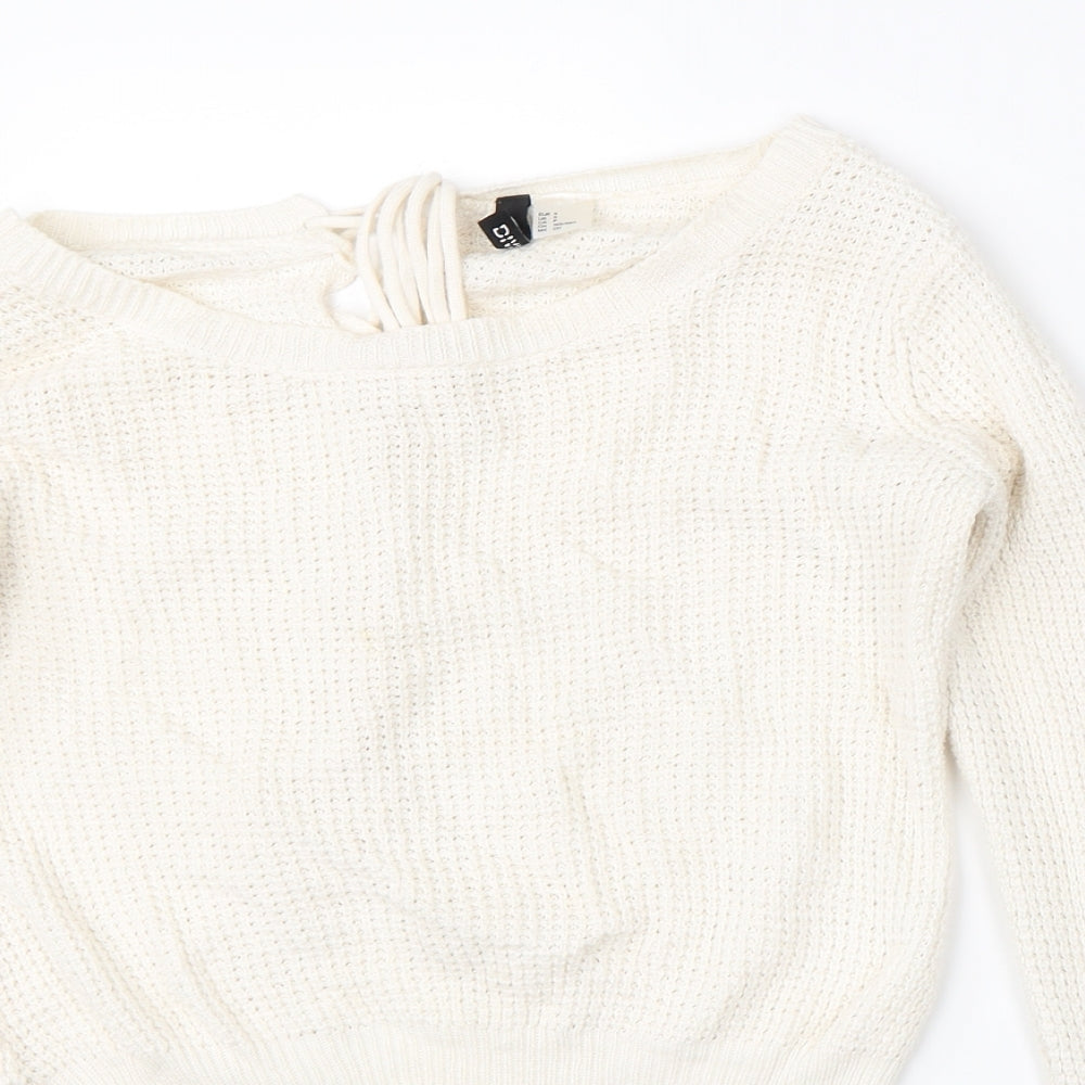 Divided Womens White  Knit Pullover Jumper Size S