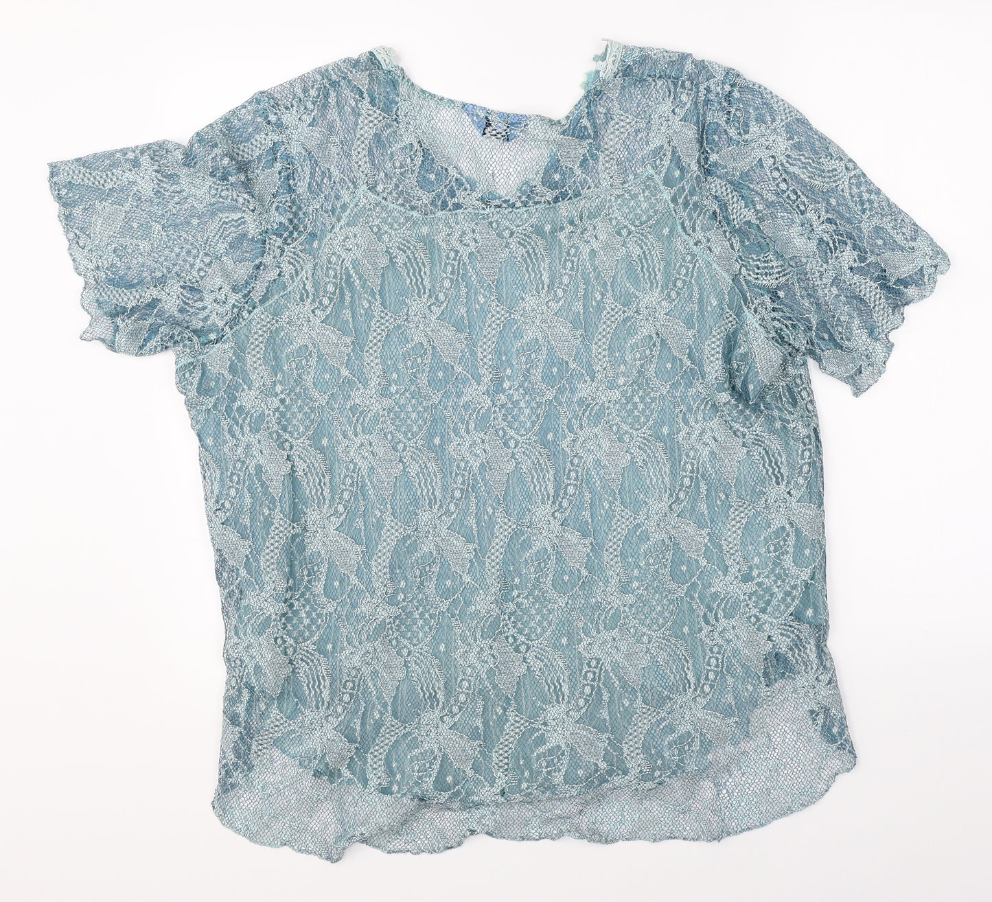 Preworn Womens Blue Floral  Basic Blouse Size XL