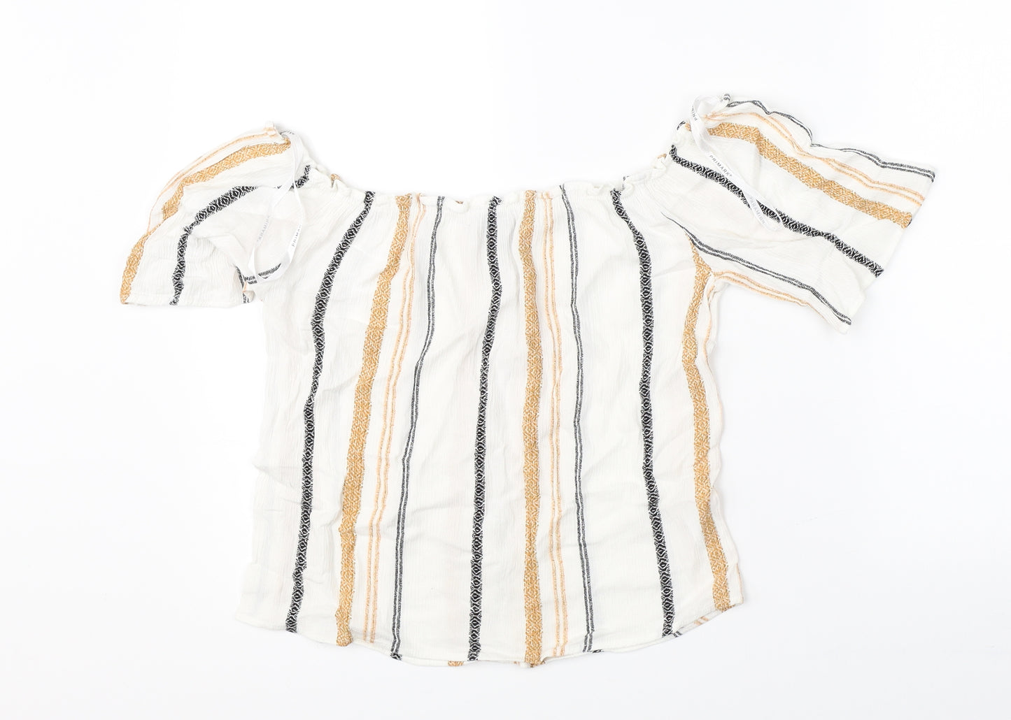 Primark Womens Beige Striped  Basic Blouse Size 8