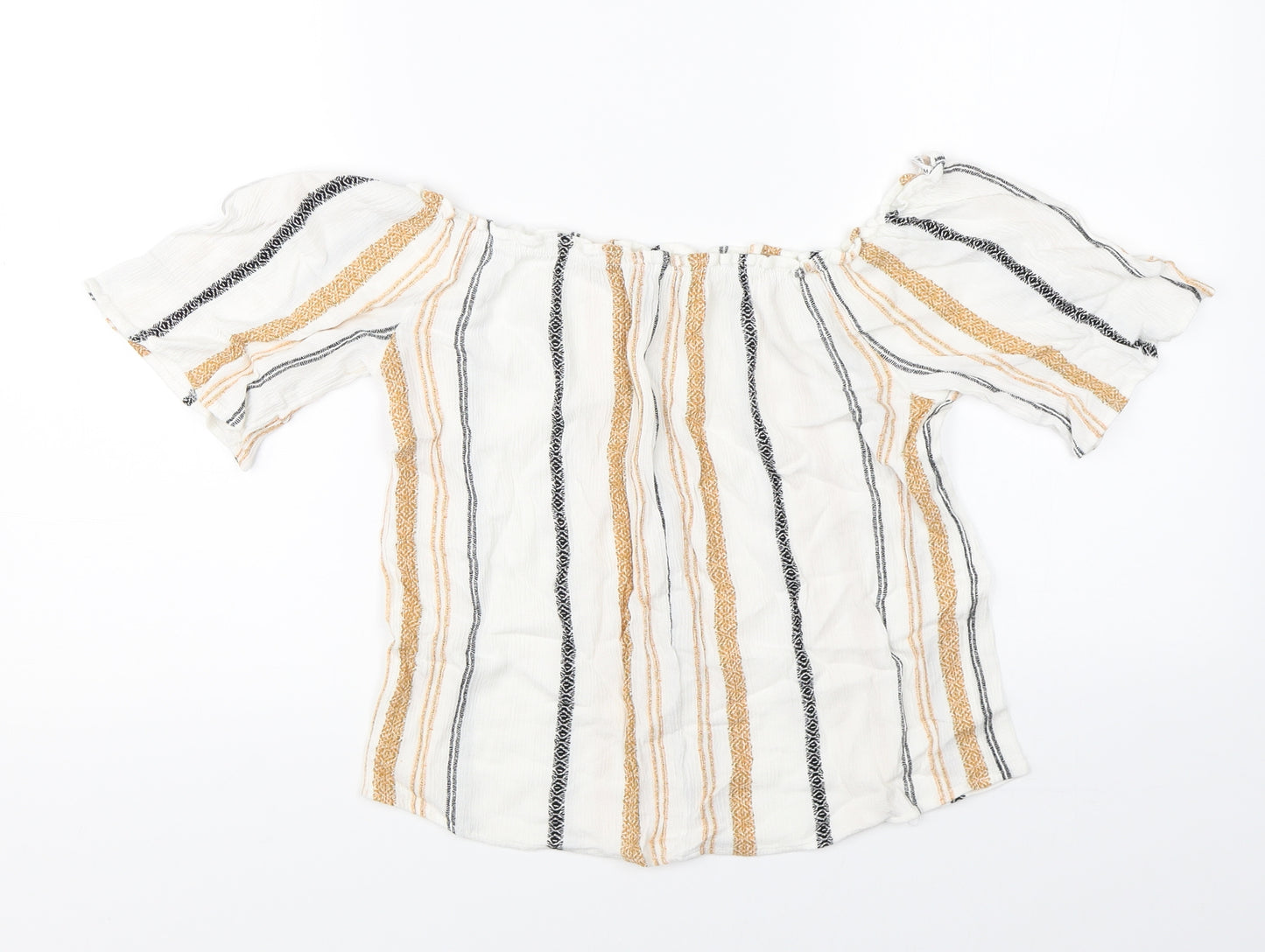 Primark Womens Beige Striped  Basic Blouse Size 8