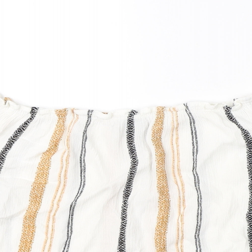 Primark Womens Beige Striped  Basic Blouse Size 8