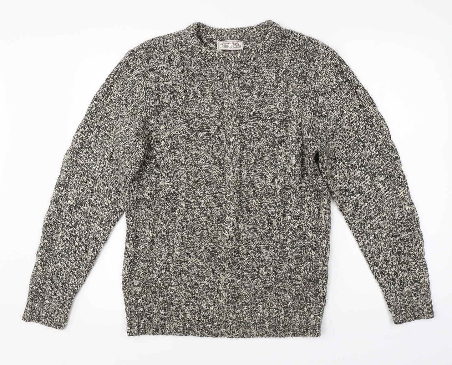 TU Mens Grey Herringbone Knit Pullover Jumper Size S