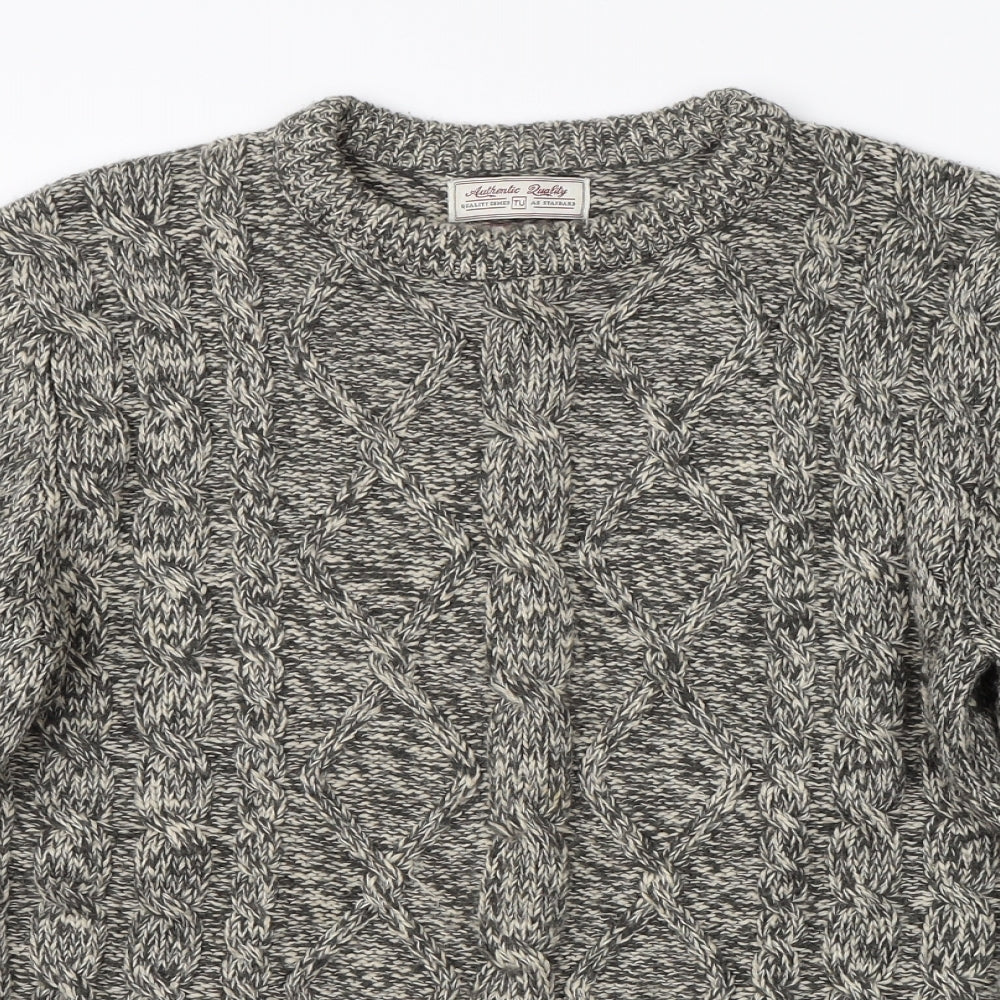 TU Mens Grey Herringbone Knit Pullover Jumper Size S