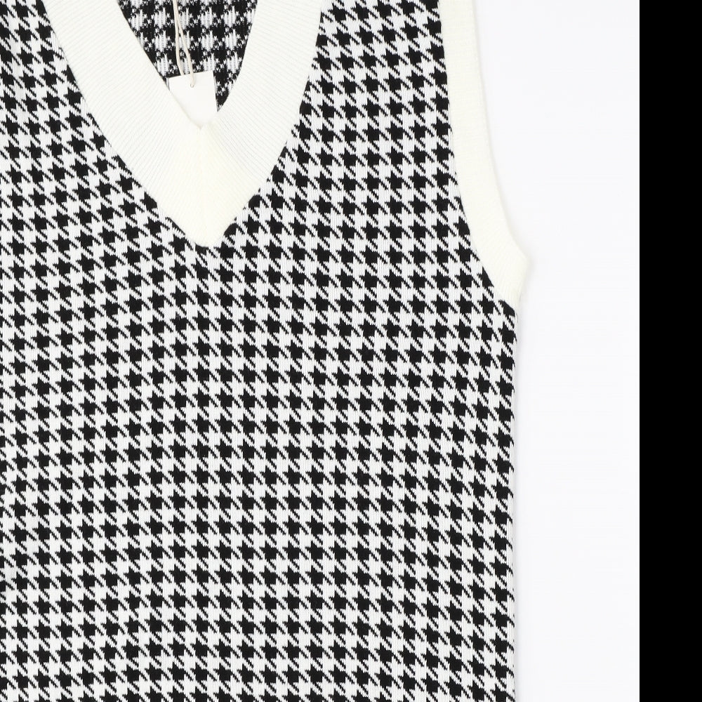 Urban Bliss Womens White Houndstooth  Pullover Jumper Size L