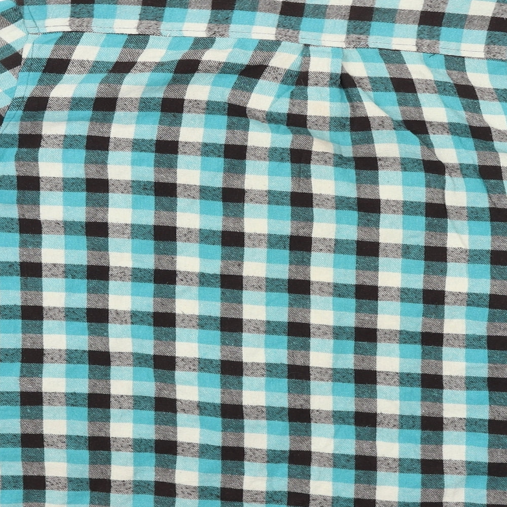 George Mens Blue Check   Button-Up Size L