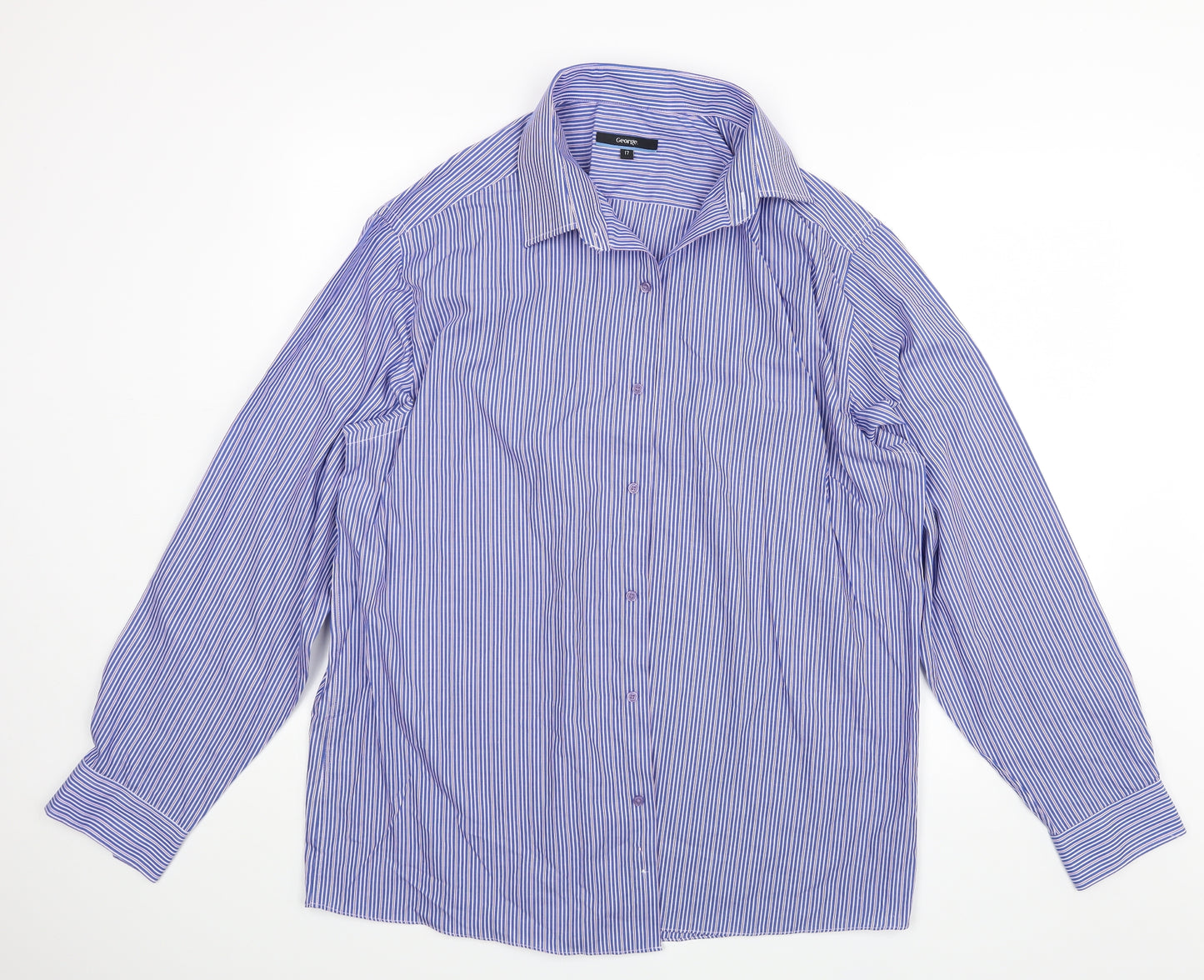 George Mens Blue Striped   Button-Up Size 17