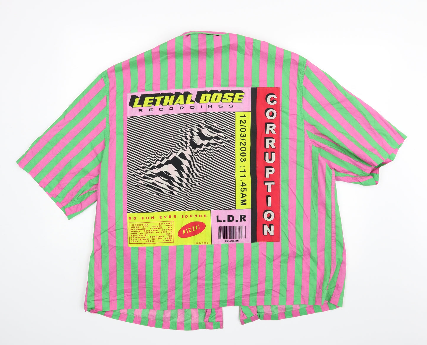 COLLUSION Mens Green Striped   Button-Up Size L