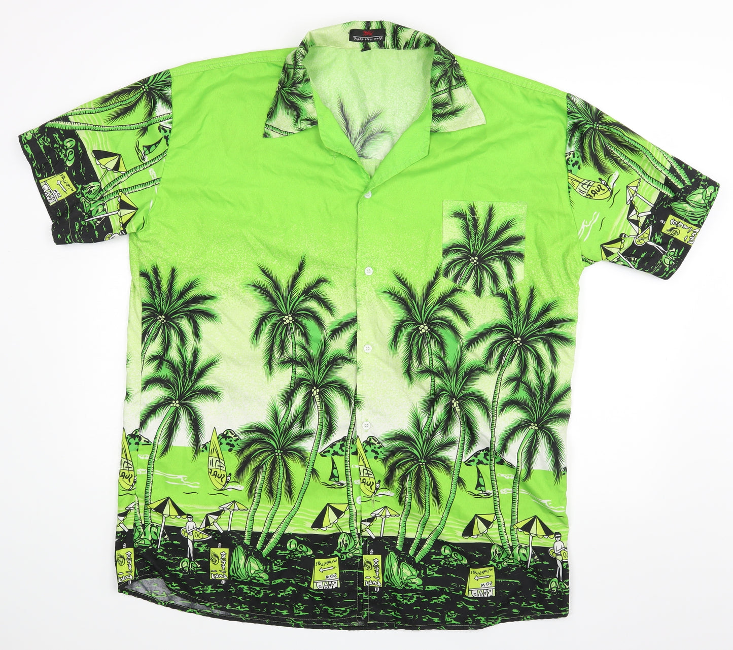 fight the wolf Mens Green Floral   Button-Up Size 2XL