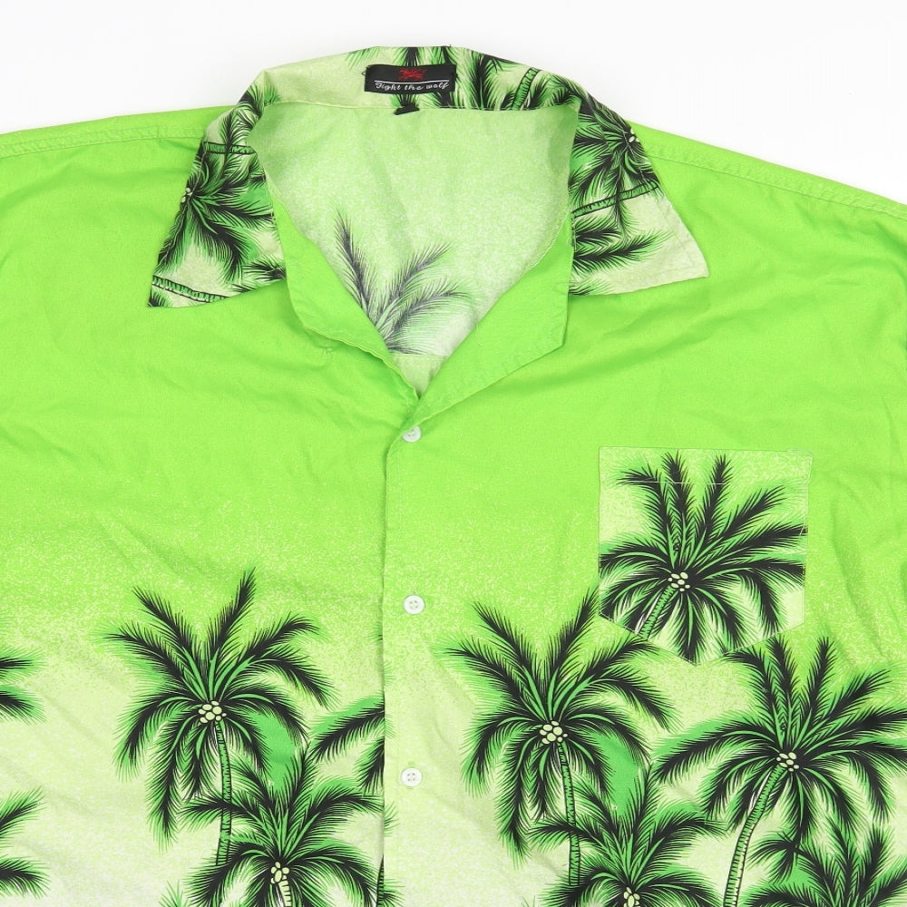 fight the wolf Mens Green Floral   Button-Up Size 2XL