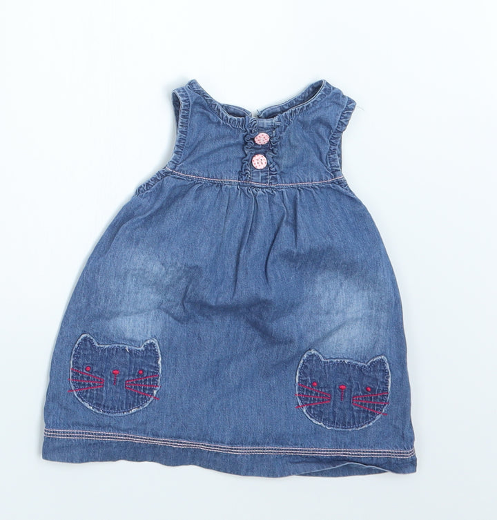 F&F Girls Blue Pinafore/Dungaree Dress Size 3-6 Months