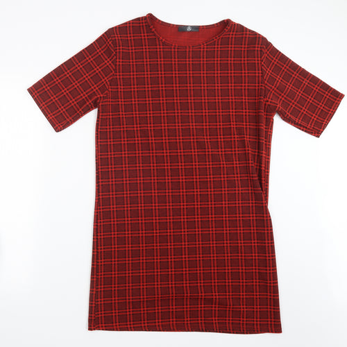 Missguided Womens Red Check  T-Shirt Dress  Size 10