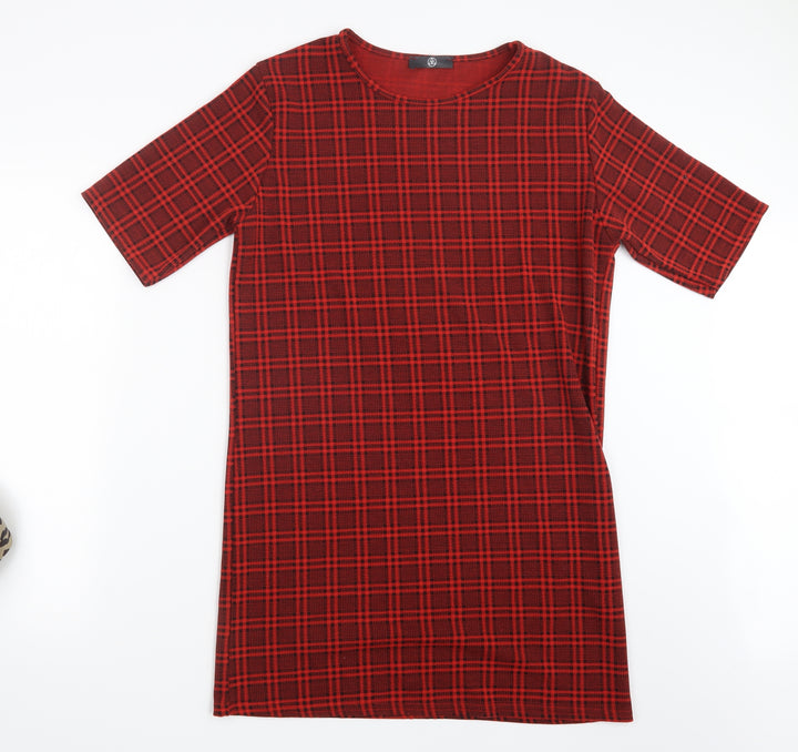 Missguided Womens Red Check T-Shirt Dress Size 10