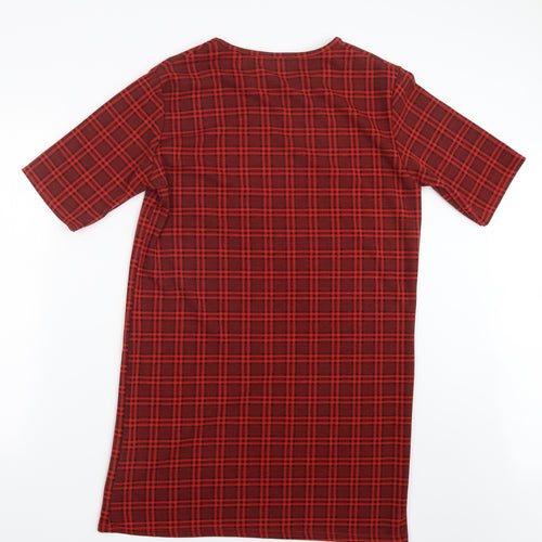 Missguided Womens Red Check  T-Shirt Dress  Size 10