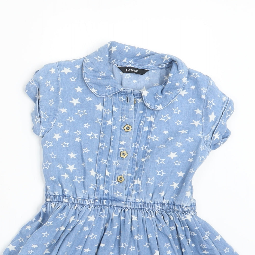 George Girls Blue Geometric  A-Line  Size 2-3 Years