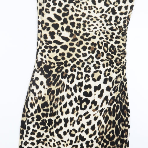 Wallis Womens Brown Animal Print  Pencil Dress  Size 12