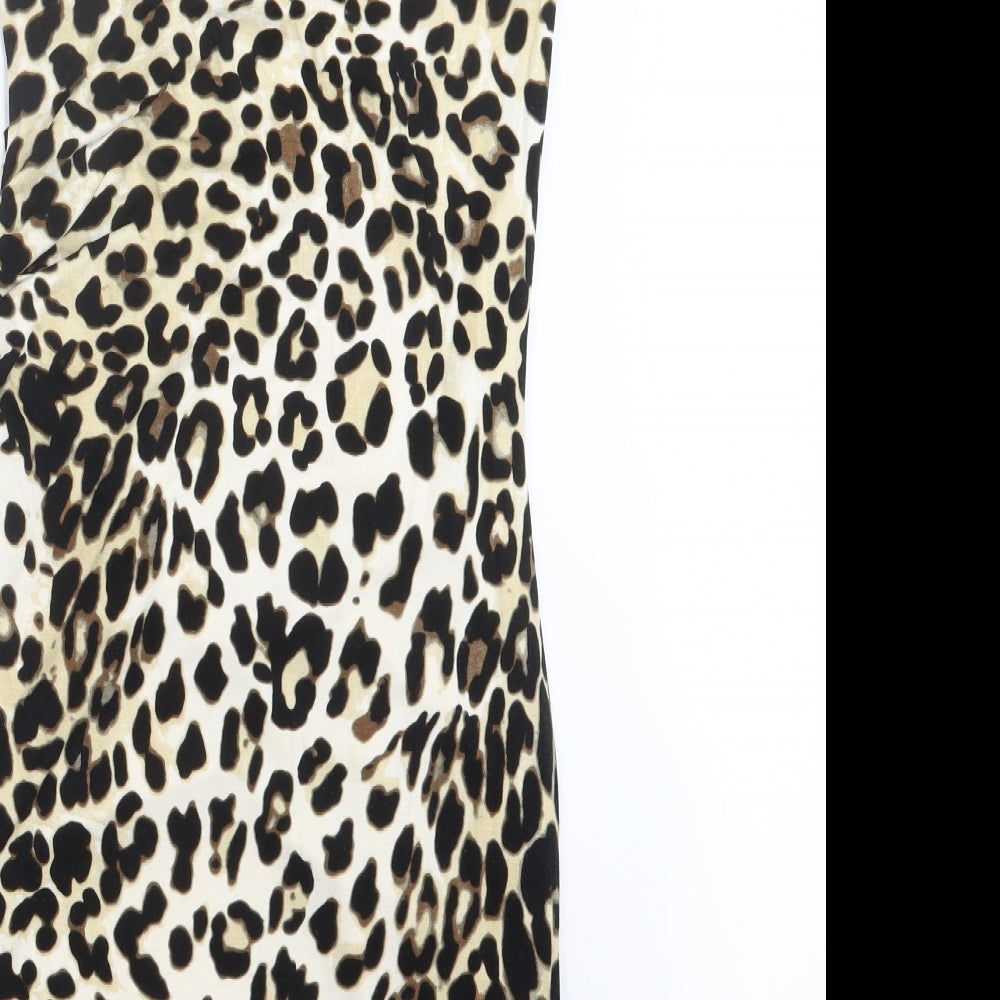 Wallis Womens Brown Animal Print  Pencil Dress  Size 12