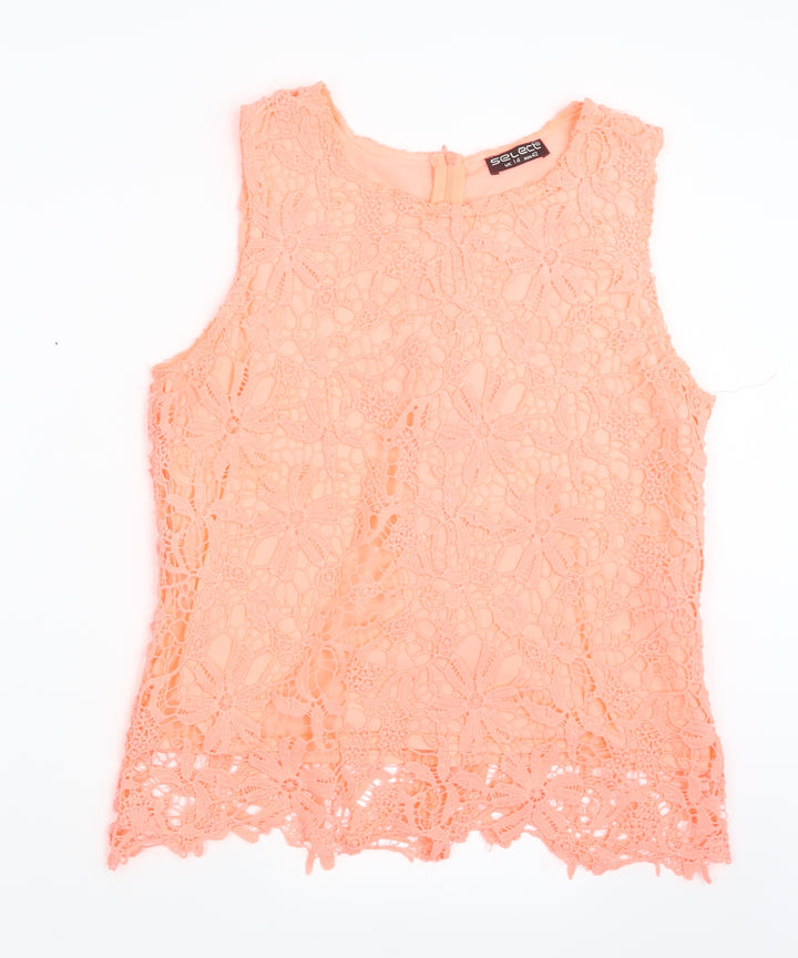 Select Womens Orange Lace Basic Blouse Size 14 - Neon