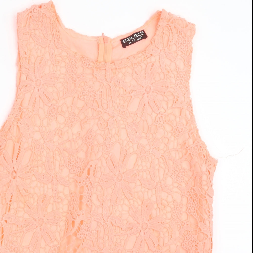 Select Womens Orange  Lace Basic Blouse Size 14  - Neon