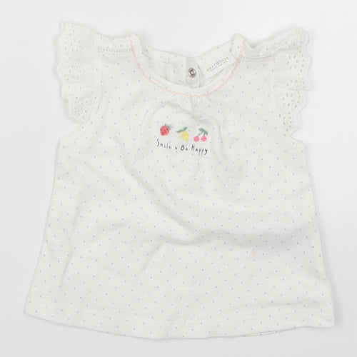 NEXT Girls White Polka Dot  Basic T-Shirt Size 0-3 Months  - Smile & Be Happy