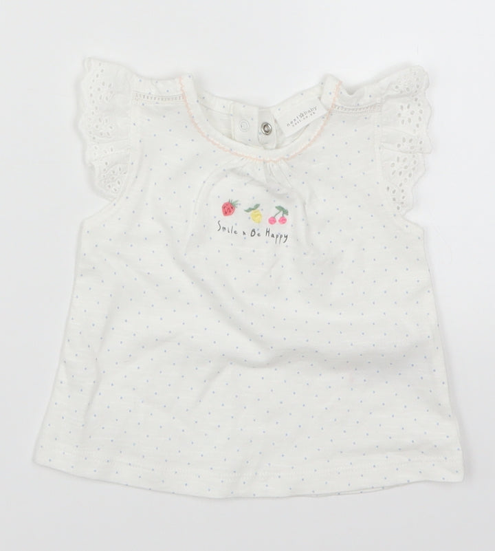 NEXT Girls White Polka Dot Basic T-Shirt Size 0-3 Months - Smile & Be Happy