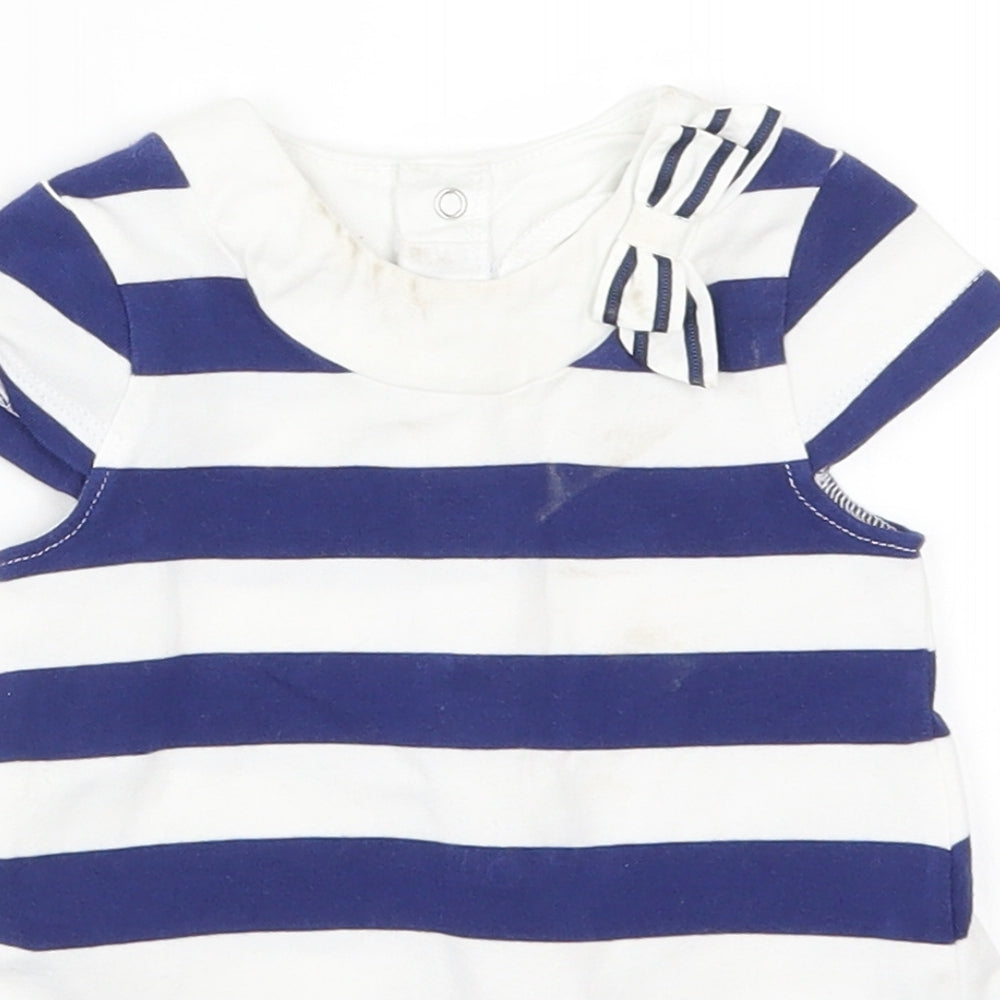 Mayoral Girls Blue Striped  Basic T-Shirt Size 3-6 Months