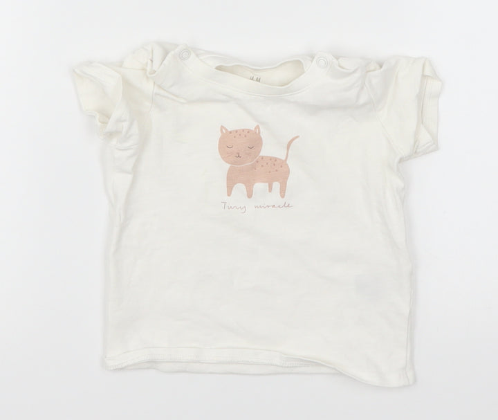 H&M Girls White Basic T-Shirt Size 6-9 Months - Tiny Miracle Cat