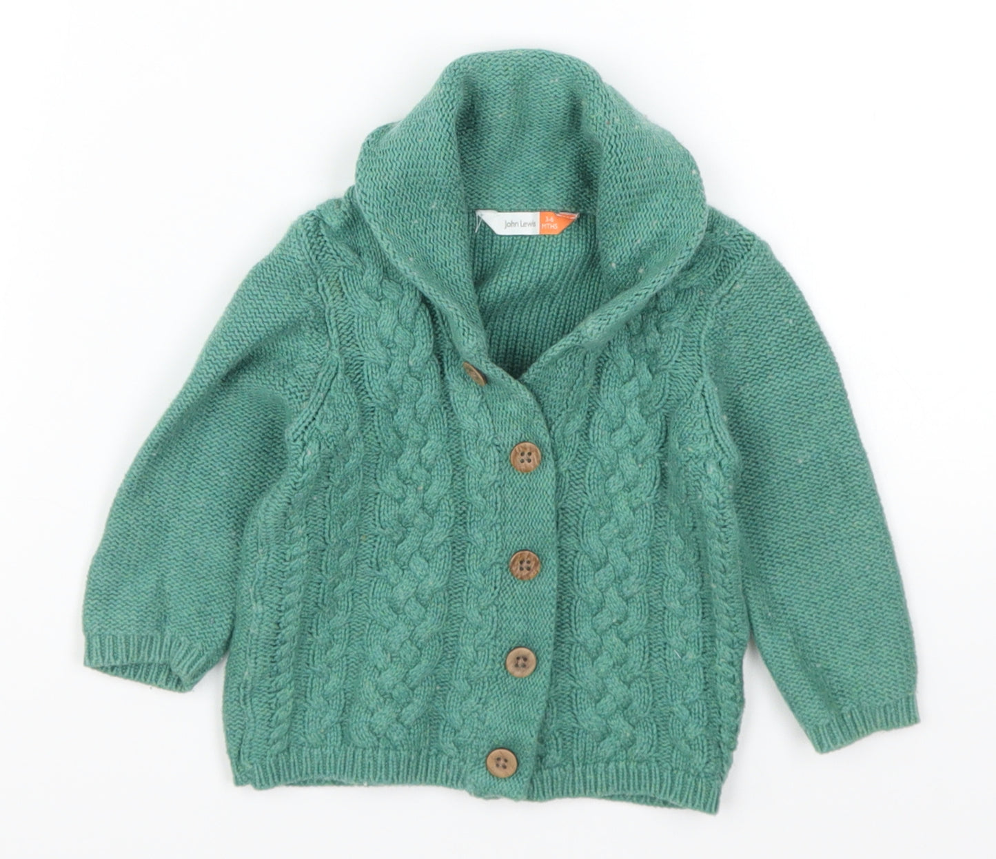 John Lewis Boys Green  Knit Cardigan Jumper Size 3-6 Months