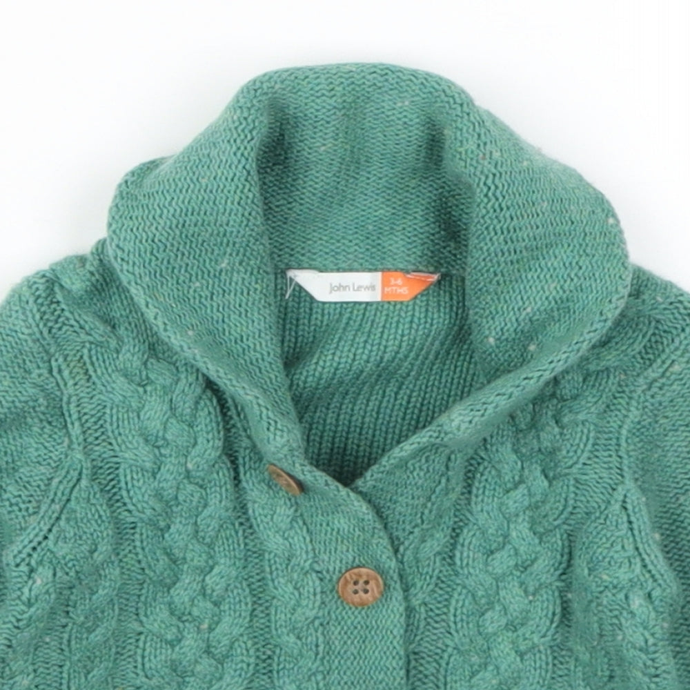 John Lewis Boys Green  Knit Cardigan Jumper Size 3-6 Months