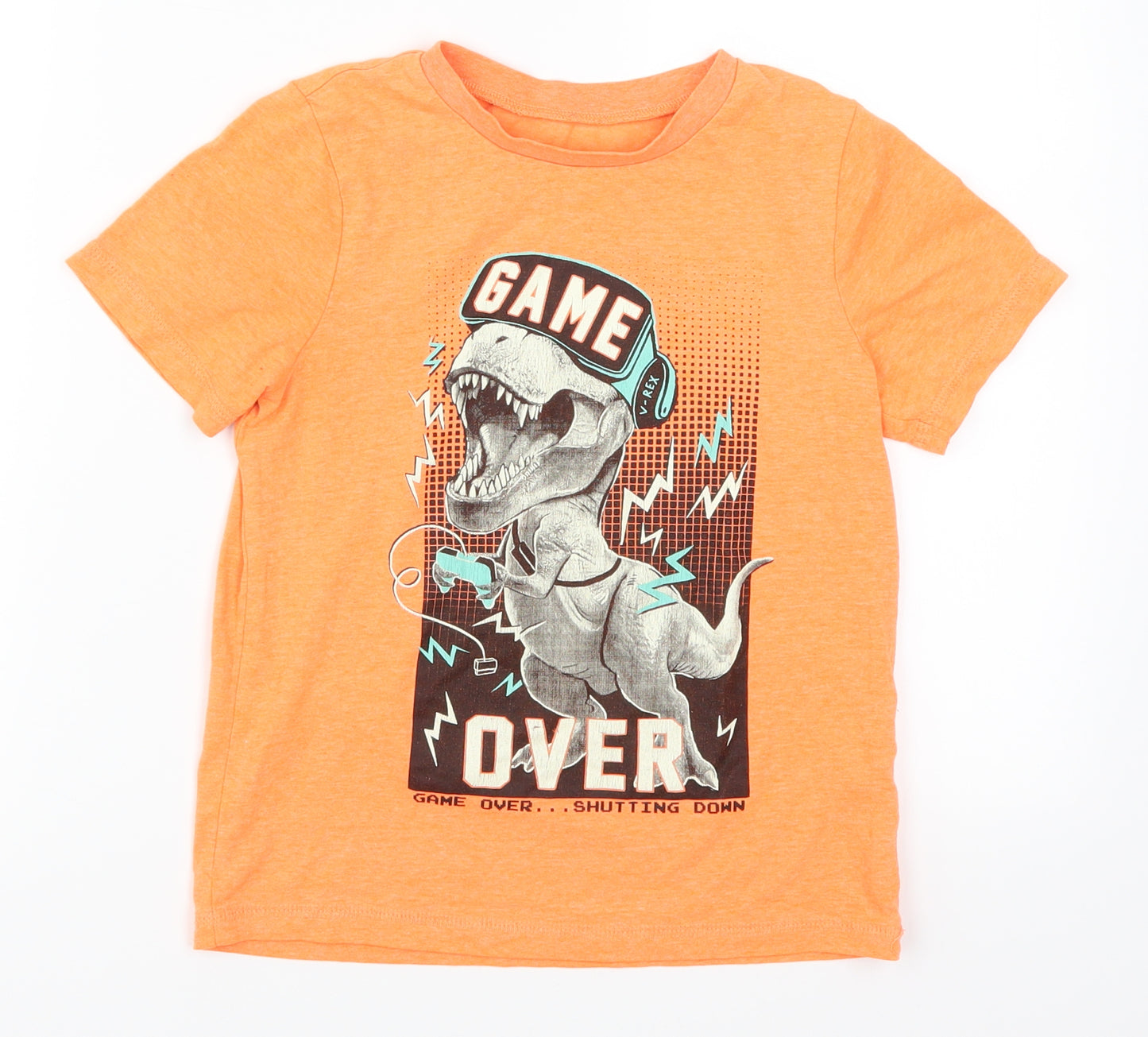 George Boys Orange   Basic T-Shirt Size 7-8 Years  - T-Rex Game Over