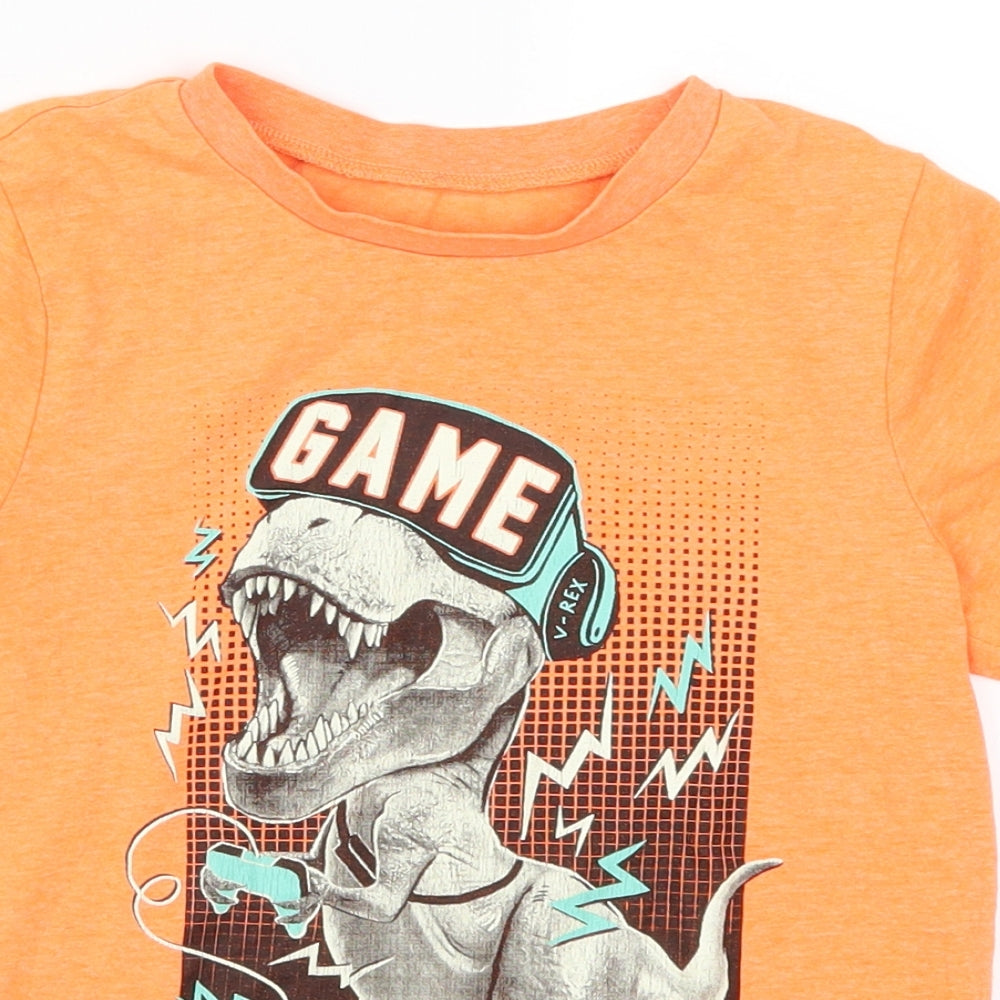 George Boys Orange   Basic T-Shirt Size 7-8 Years  - T-Rex Game Over