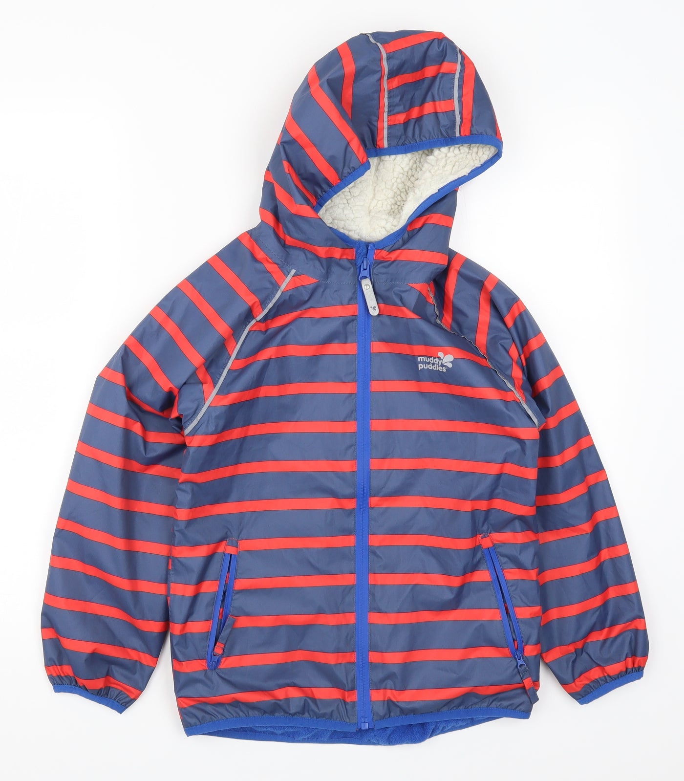 Muddy Puddles Boys Red Striped  Rain Coat Coat Size 7-8 Years  - Blue