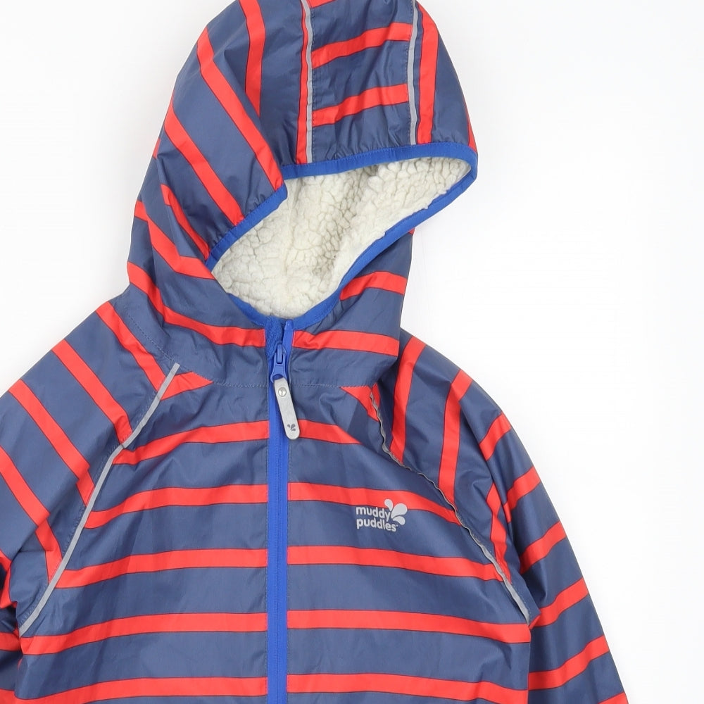 Muddy Puddles Boys Red Striped  Rain Coat Coat Size 7-8 Years  - Blue