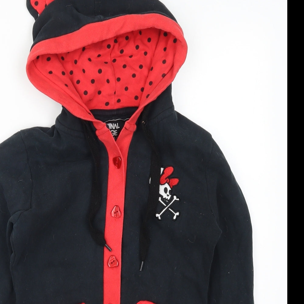 Criminal Damage Womens Black Polka Dot  Cardigan Hoodie Size S  - Red Heart Pockets